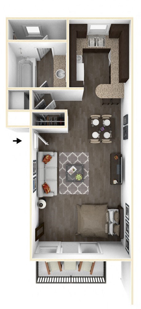 Floor plan for studio, 1 bath, 425 sqft